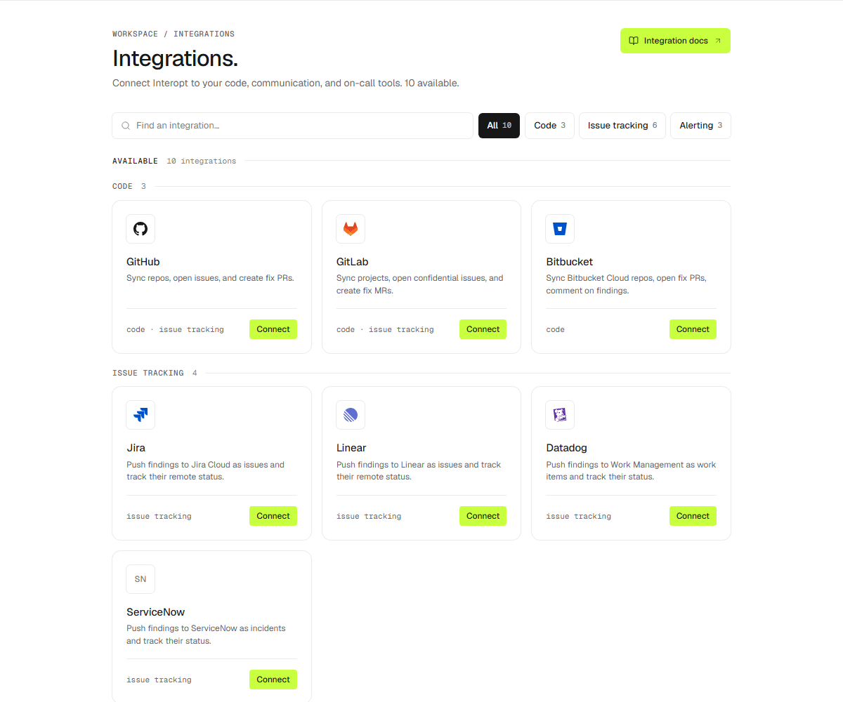 The Integrations settings page.